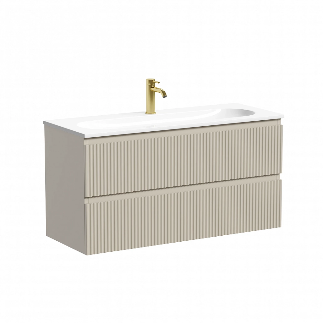 Тумба под раковину Sancos Сноб Р 390 / Snob R 390 99,5x39x50 подвесная, два ящика, бежевый матовый / beige soft — МЕБ009290 — фото 1