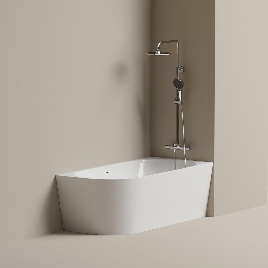 Ванна акриловая угловая Sancos Грань Р / Edge R FB23R 170x80x58 овальная, правая, с каркасом, со сливом-переливом, донным клапаном с системой "Клик - Клак", белый