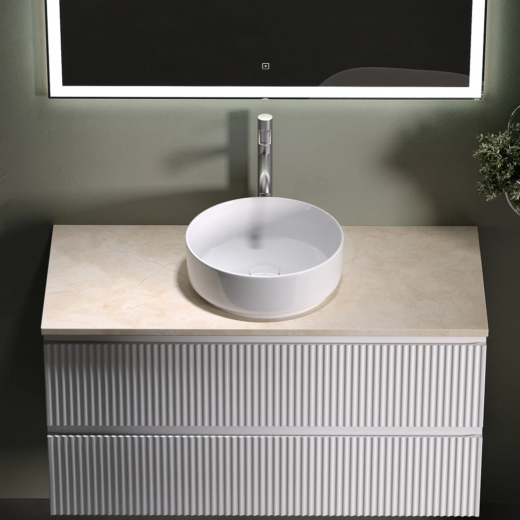 Тумба под столешницу Sancos Сноб Р / Snob R 99,5x44,5x50 подвесная, пыльная роза / doha soft, столешница с отверстием под смеситель, креман / kreman — МЕБ009490 — фото 3