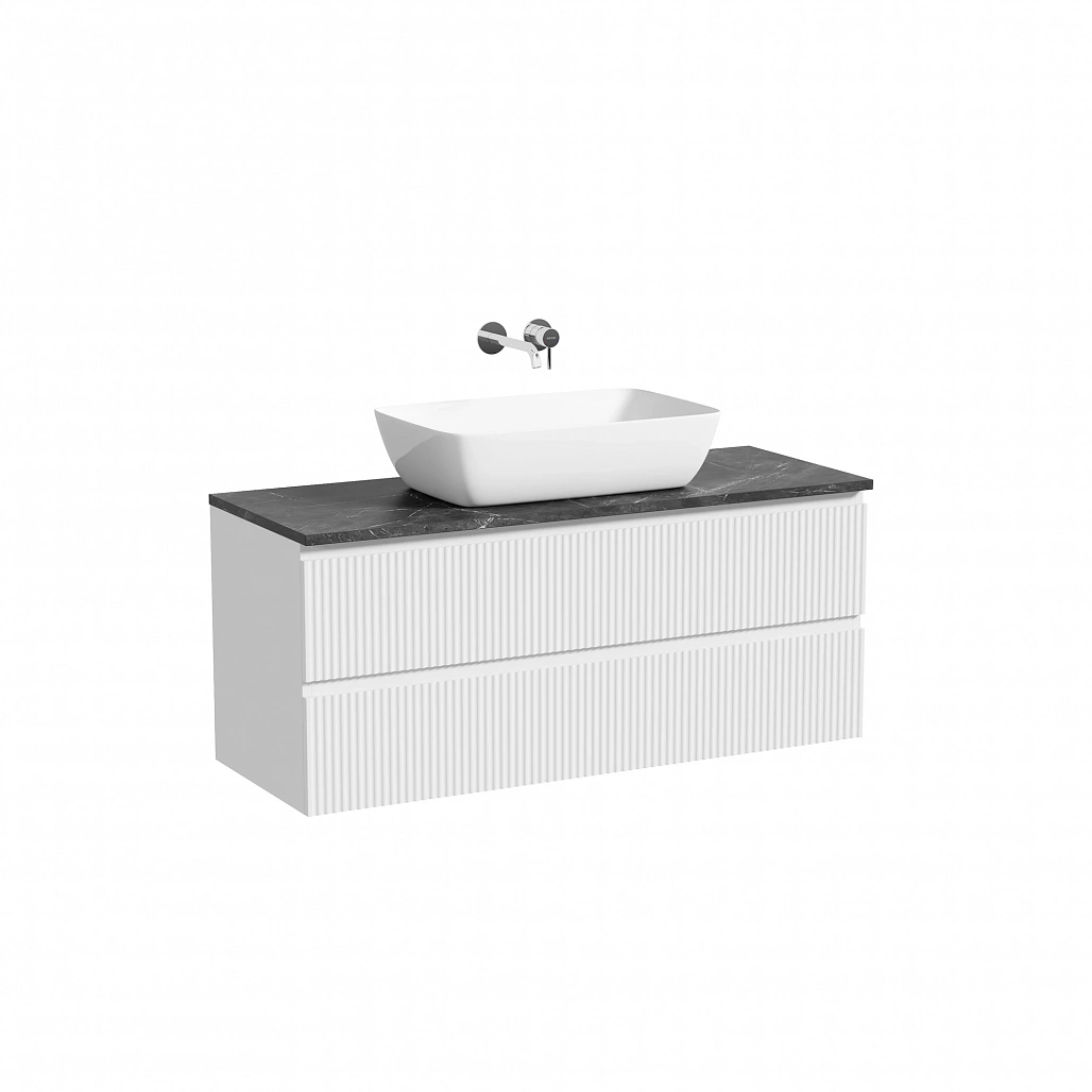 Тумба под столешницу Sancos Сноб Р / Snob R 119,5x44,5x50 подвесная, белый матовый / bianco, столешница без отверстия под смеситель, черное небо / black sky — МЕБ009765 — фото 1