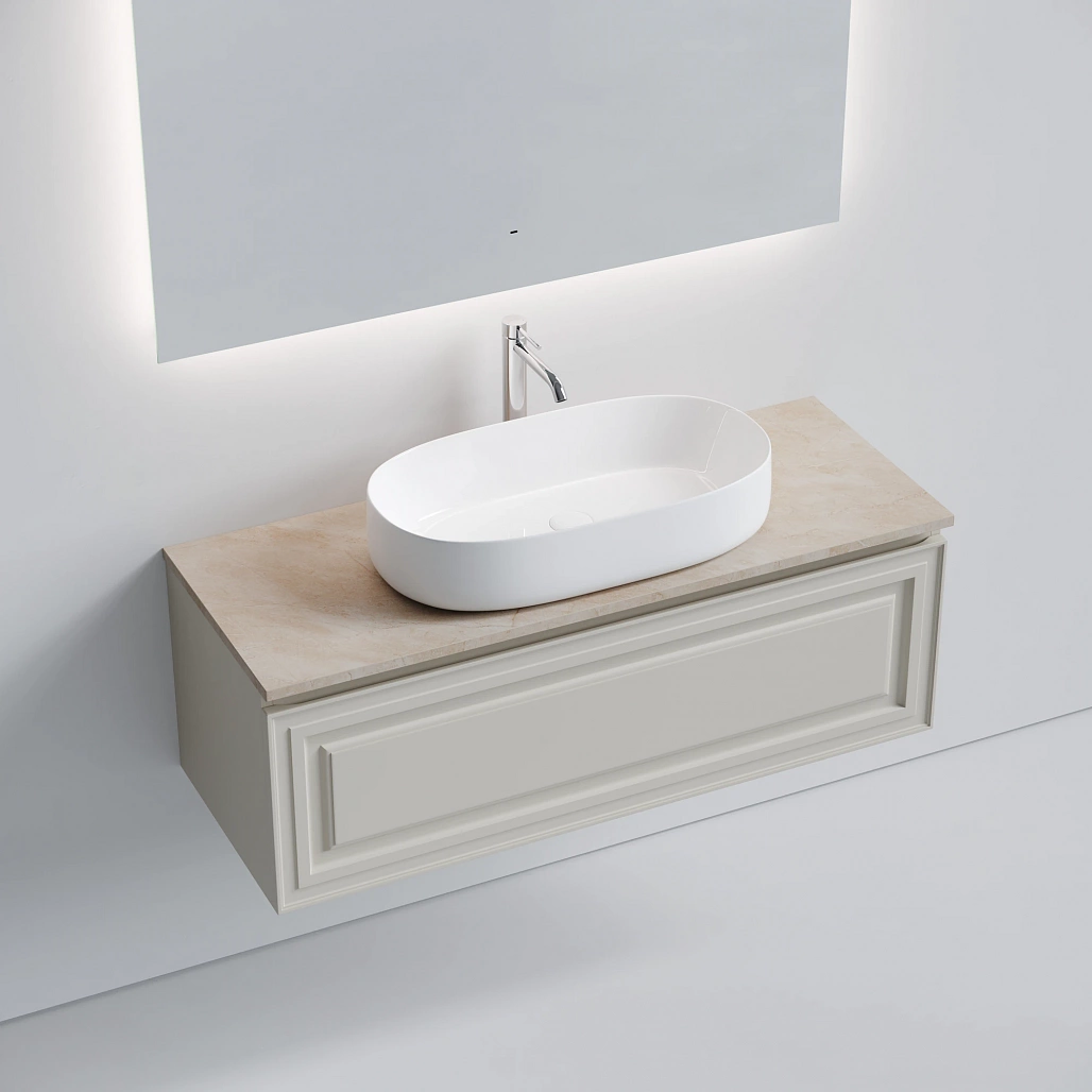 Тумба под столешницу Sancos Самая / Very 119,5x44,5x40,6 подвесная, бежевый матовый / beige soft, столешница с отверстием под смеситель, креман / kreman — МЕБ009674 — фото 3