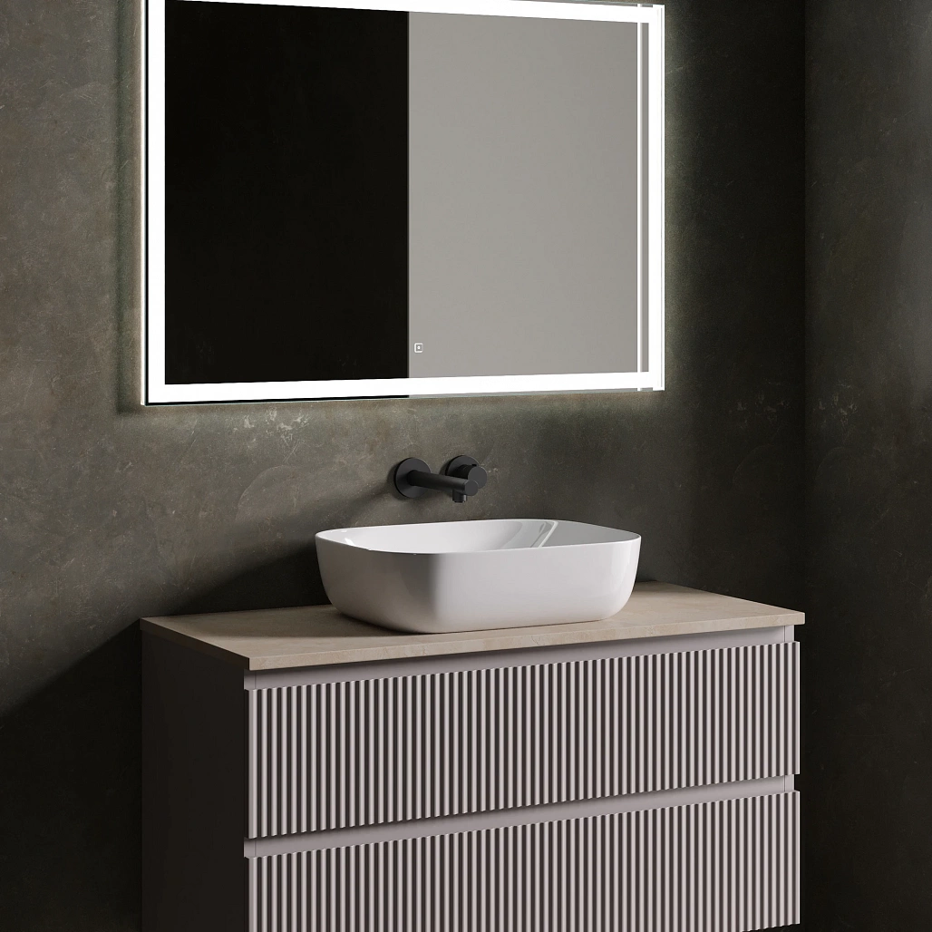 Тумба под столешницу Sancos Сноб Р / Snob R 99,5x44,5x50 подвесная, белый матовый / bianco, столешница без отверстия под смеситель, креман / kreman — МЕБ009762 — фото 7