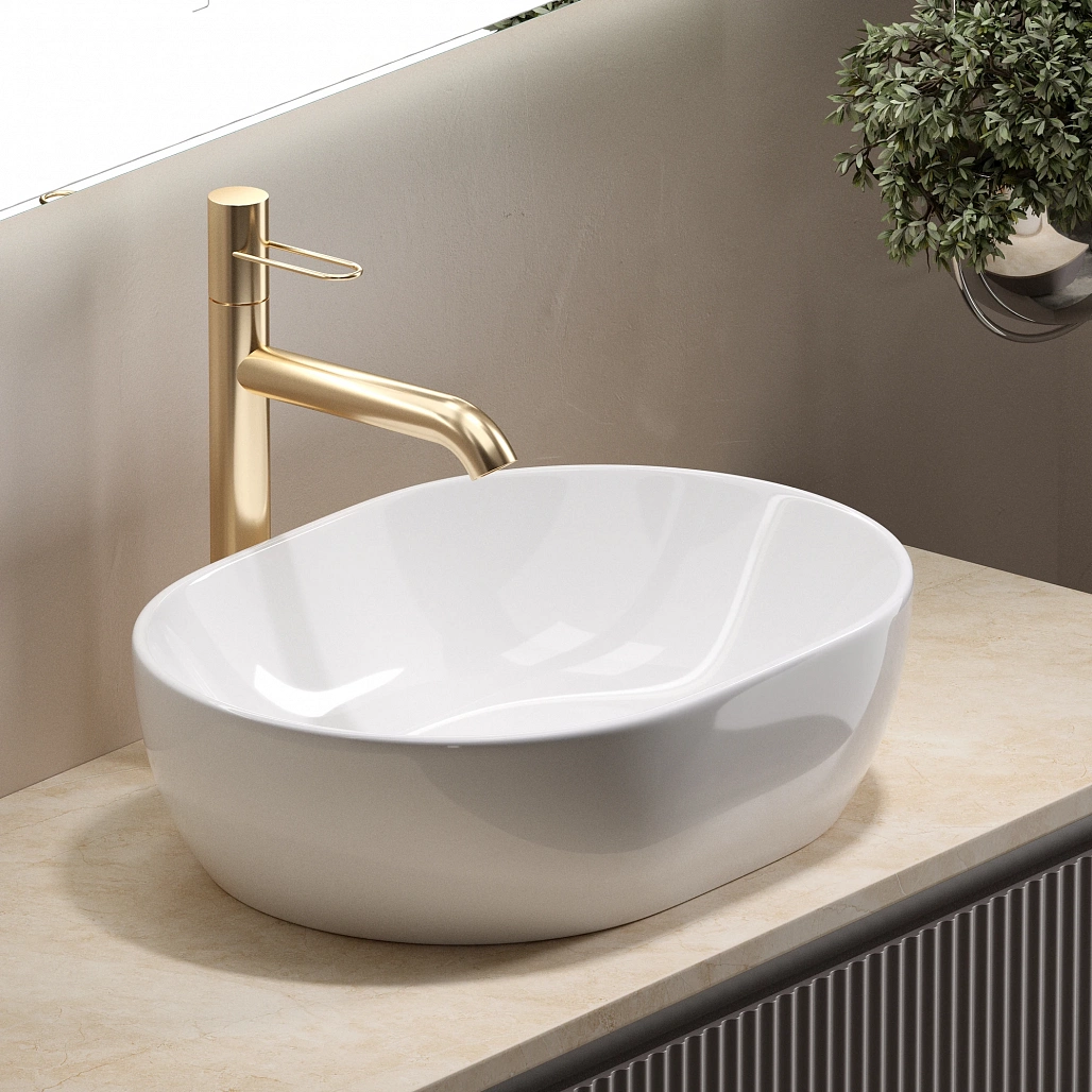 Тумба под столешницу Sancos Сноб Р / Snob R 99,5x44,5x50 подвесная, белый матовый / bianco, столешница с отверстием под смеситель, креман / kreman — МЕБ009763 — фото 13
