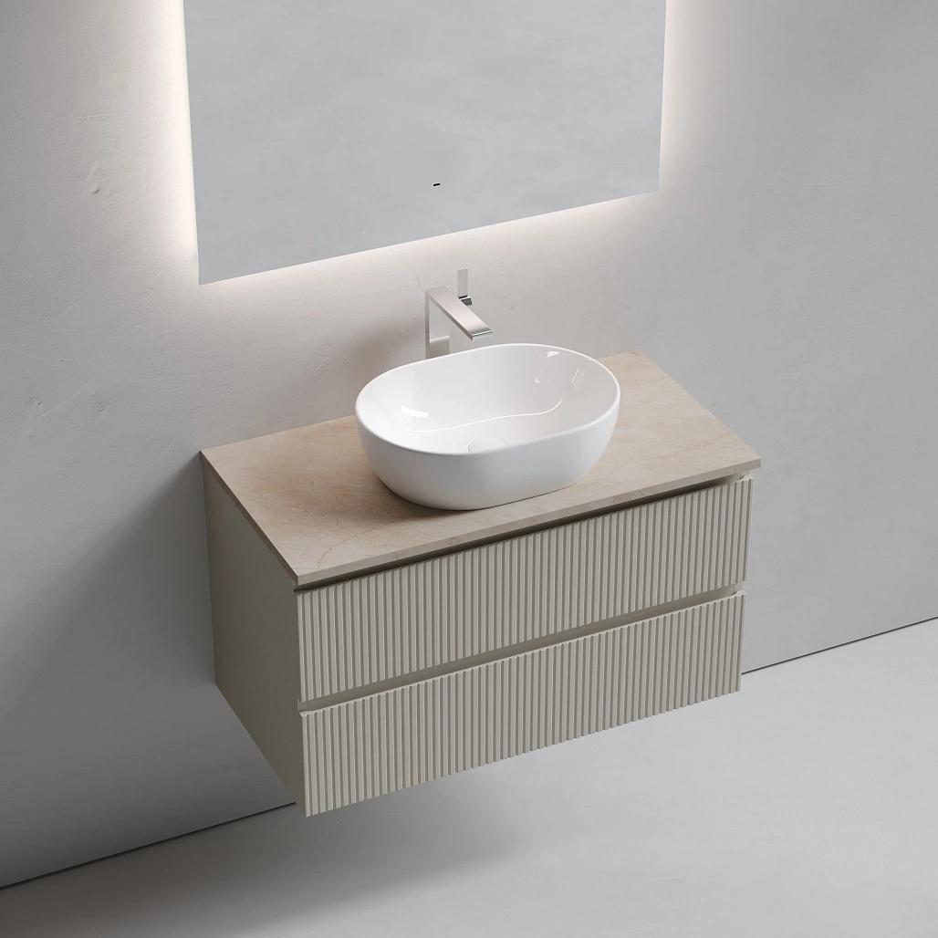 Тумба под столешницу Sancos Сноб T / Snob T 89x44,5x50 подвесная, бежевый матовый / beige soft, столешница с отверстием под смеситель, креман / kreman — МЕБ009926 — фото 3
