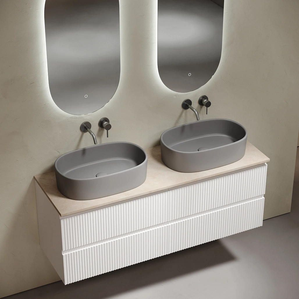 Тумба под столешницу Sancos Сноб Р / Snob R 69x44,5x50 подвесная, белый матовый / bianco, столешница 140 см, без отверстия под смеситель, креман / kreman — МЕБ009772 — фото 3