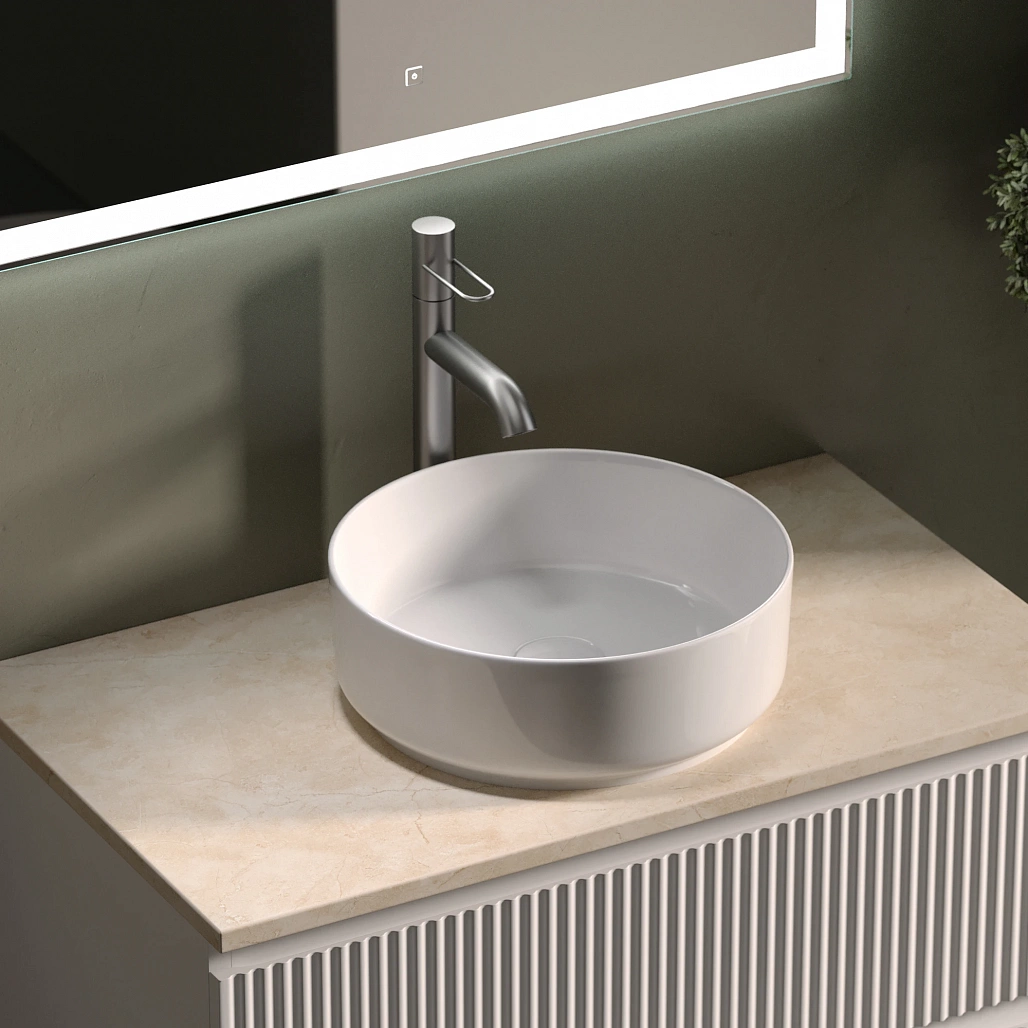 Тумба под столешницу Sancos Сноб Р / Snob R 79x44,5x50 подвесная, белый матовый / bianco, столешница с отверстием под смеситель, креман / kreman — МЕБ009754 — фото 7