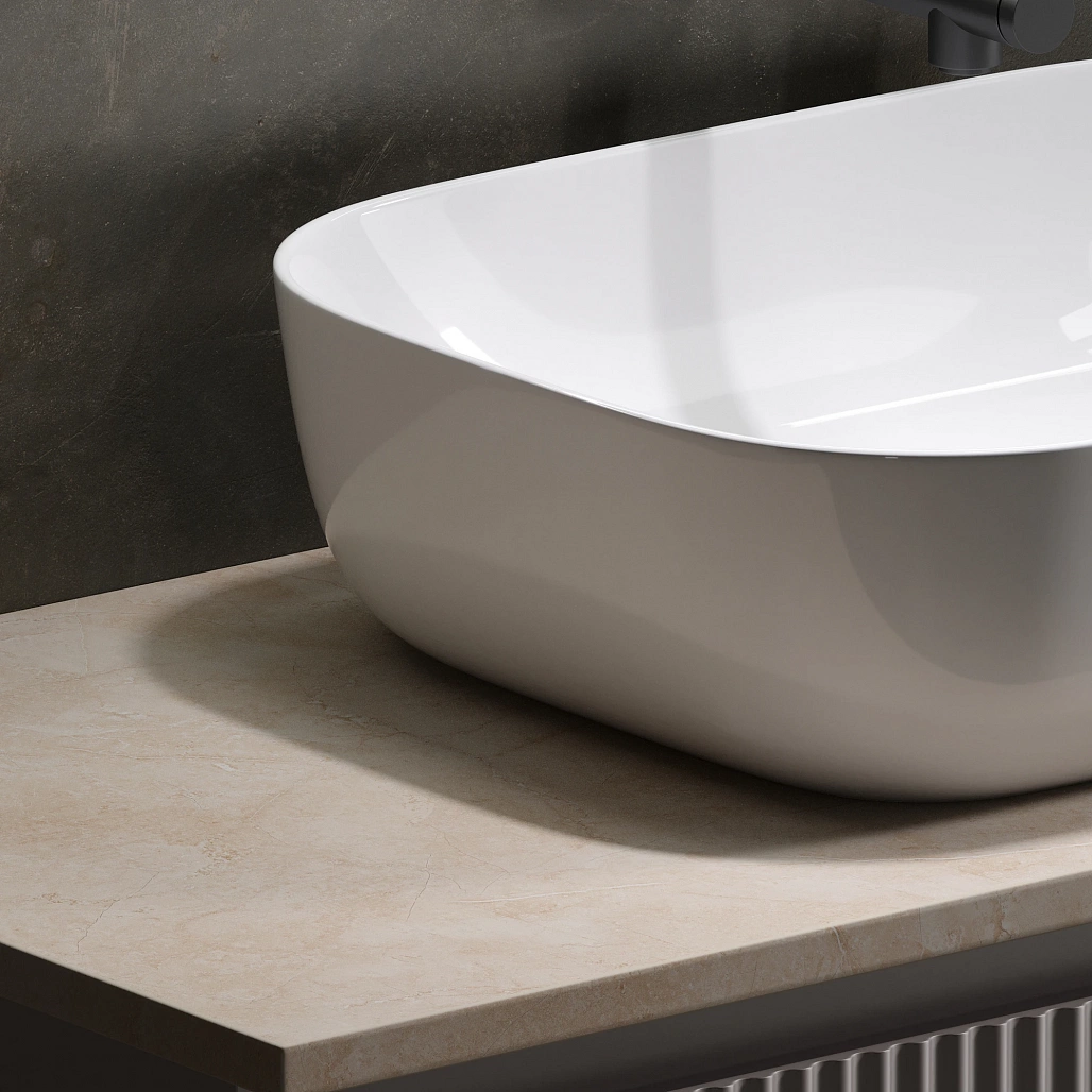 Тумба под столешницу Sancos Сноб Р / Snob R 99,5x44,5x50 подвесная, белый матовый / bianco, столешница без отверстия под смеситель, креман / kreman — МЕБ009762 — фото 17