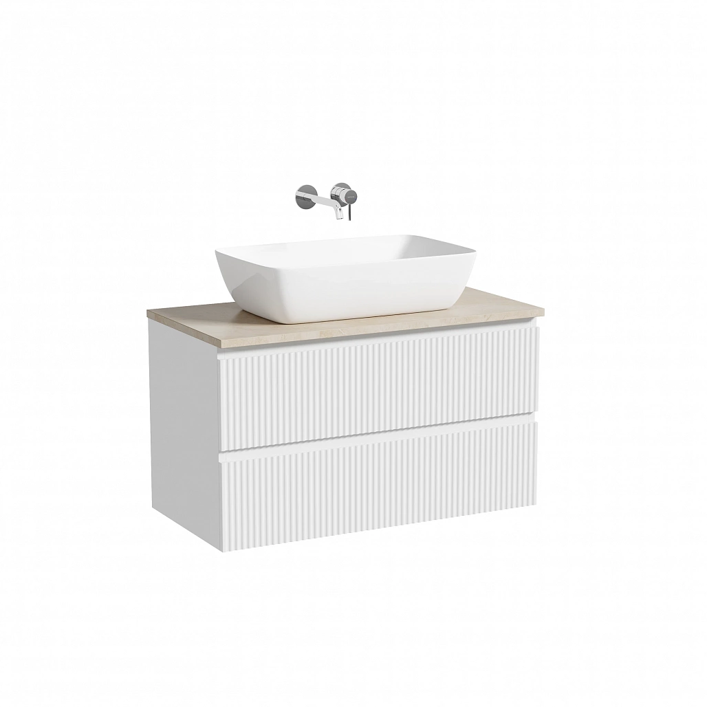 Тумба под столешницу Sancos Сноб Р / Snob R 89x44,5x50 подвесная, пыльная роза / doha soft, столешница без отверстия под смеситель, креман / kreman — МЕБ009784 — фото 1