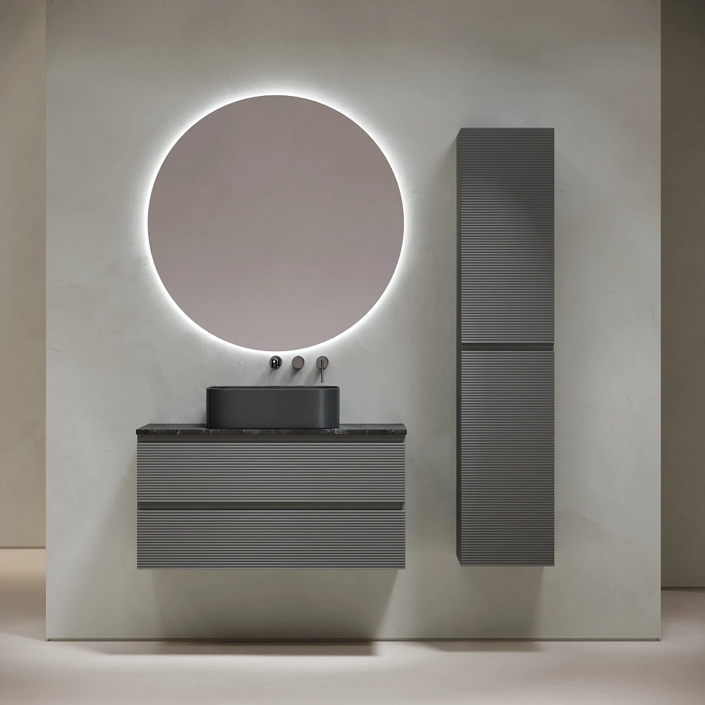 Тумба под столешницу Sancos Фолк / Folk 99,5x44,5x50 подвесная, темный серый / grey soft, столешница без отверстия под смеситель, черное небо / black sky — МЕБ009623 — фото 2