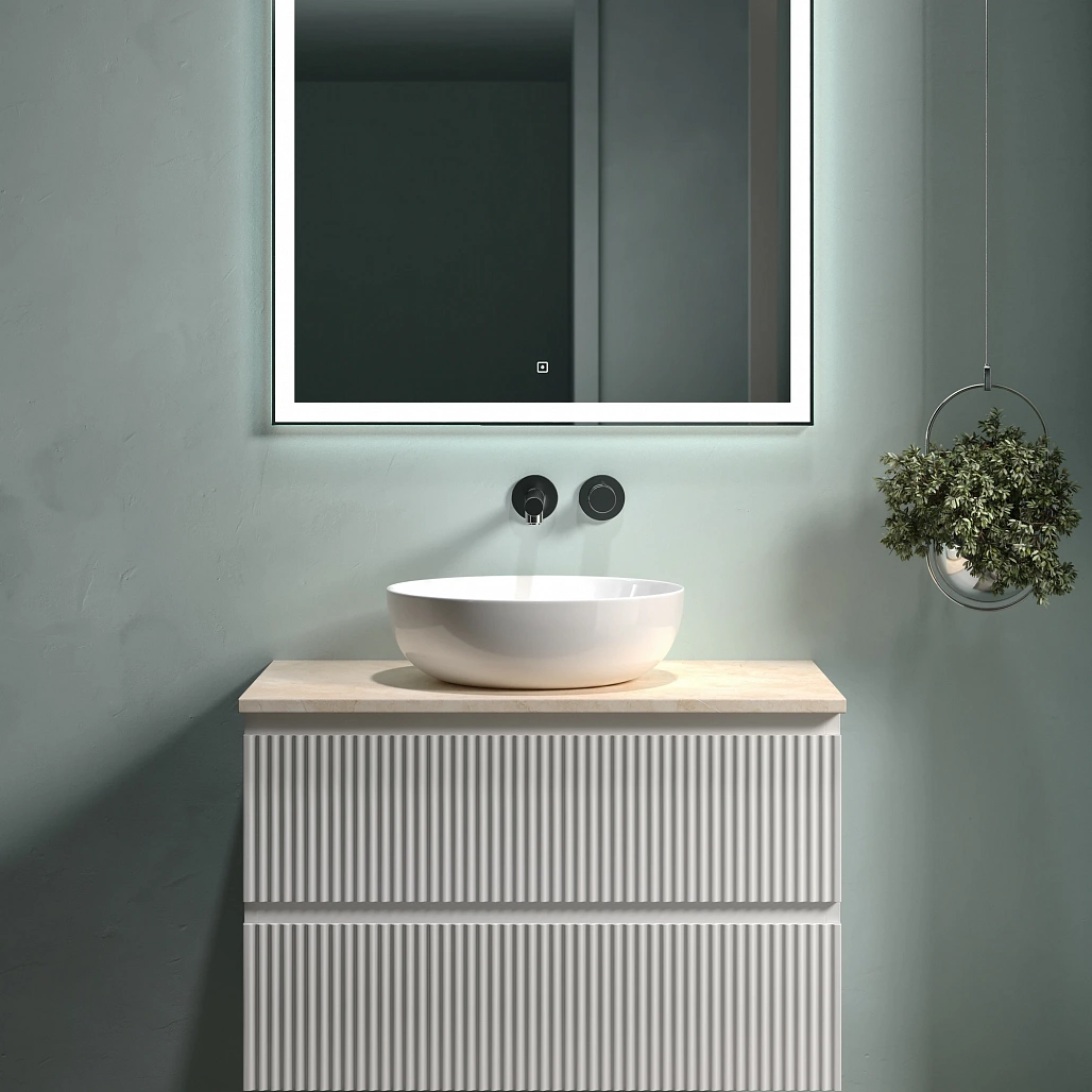 Тумба под столешницу Sancos Сноб Р / Snob R 79x44,5x50 подвесная, белый матовый / bianco, столешница без отверстия под смеситель, креман / kreman — МЕБ009752 — фото 4