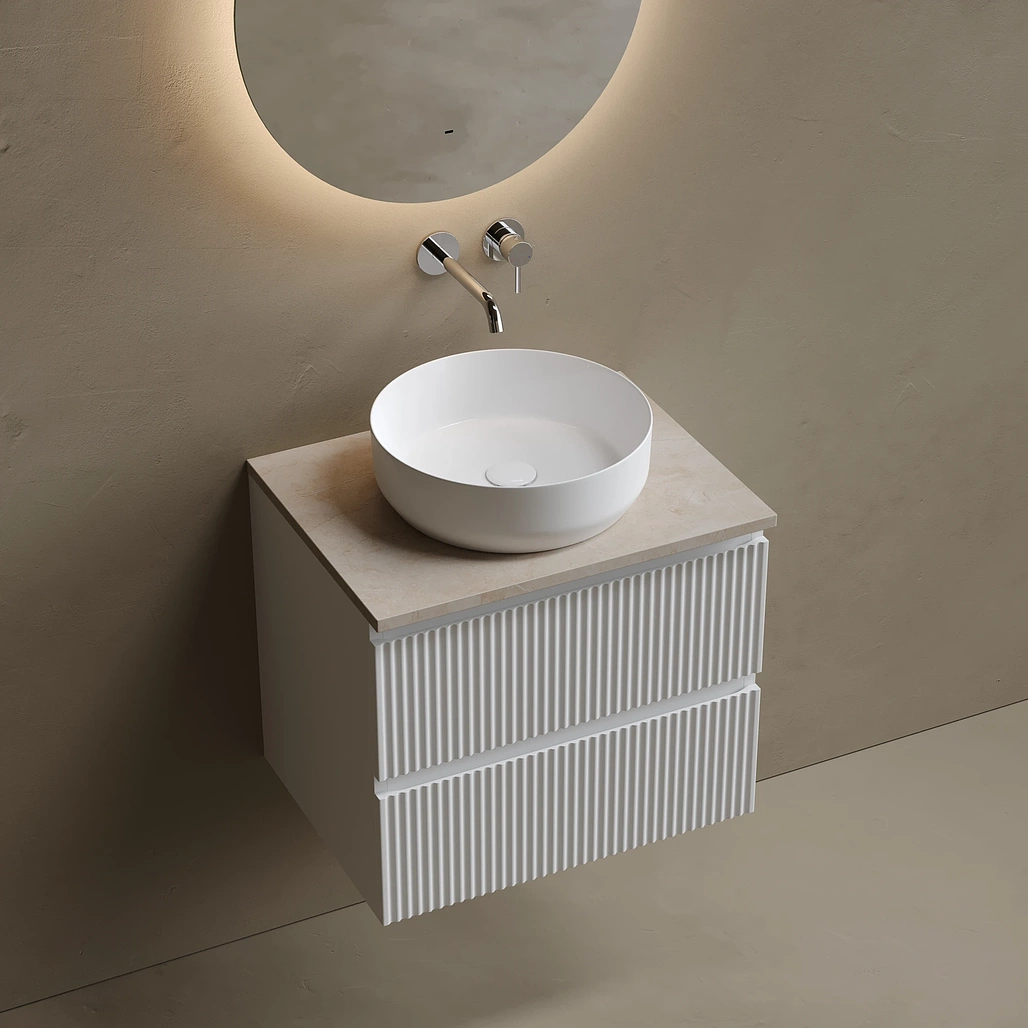 Тумба под столешницу Sancos Сноб Р / Snob R 59x44,5x50 подвесная, бежевый матовый / beige soft, столешница без отверстия под смеситель, креман / kreman — МЕБ009768 — фото 3