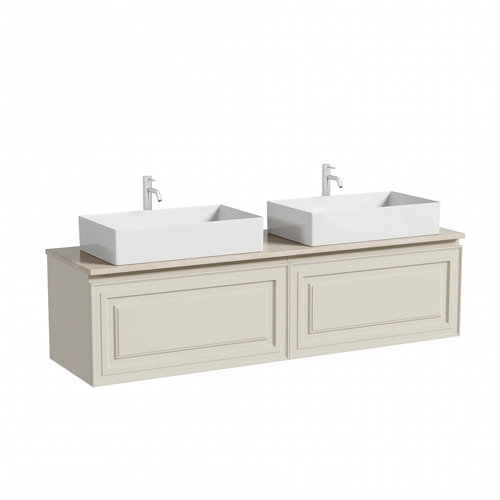 Тумба под столешницу Sancos Самая / Very 79x44,5x40,6 подвесная, бежевый матовый / beige soft, столешница 160 см, с отверстием под смеситель, креман / kreman — МЕБ009690 — фото 1