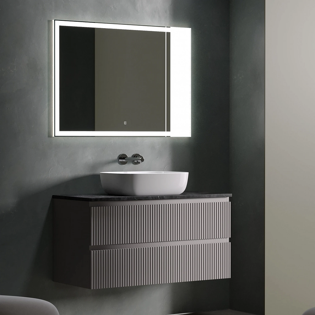 Тумба под столешницу Sancos Сноб Р / Snob R 99,5x44,5x50 подвесная, белый матовый / bianco, столешница без отверстия под смеситель, черное небо / black sky — МЕБ009761 — фото 4