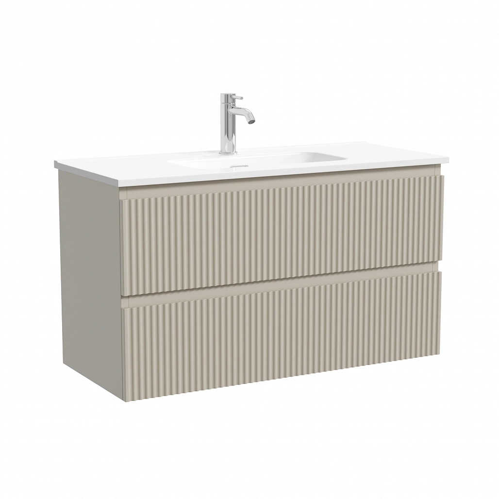 Тумба под раковину Sancos Сноб Р 390 / Snob R 390 89x39x50 подвесная, два ящика, бежевый матовый / beige soft — МЕБ009302 — фото 1