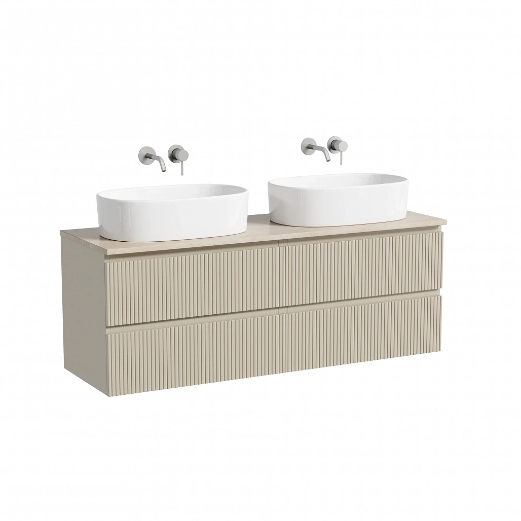 Тумба под столешницу Sancos Сноб T / Snob T 69x44,5x50 подвесная, бежевый матовый / beige soft, столешница 140 см, без отверстия под смеситель, креман / kreman — МЕБ009914 — фото 1