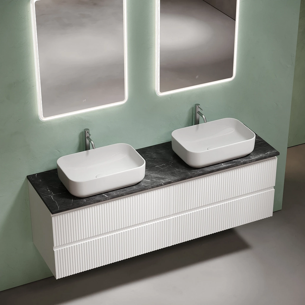 Тумба под столешницу Sancos Сноб Р / Snob R 79x44,5x50 подвесная, белый матовый / bianco, столешница 160 см, с отверстием под смеситель, черное небо / black sky — МЕБ009783 — фото 3