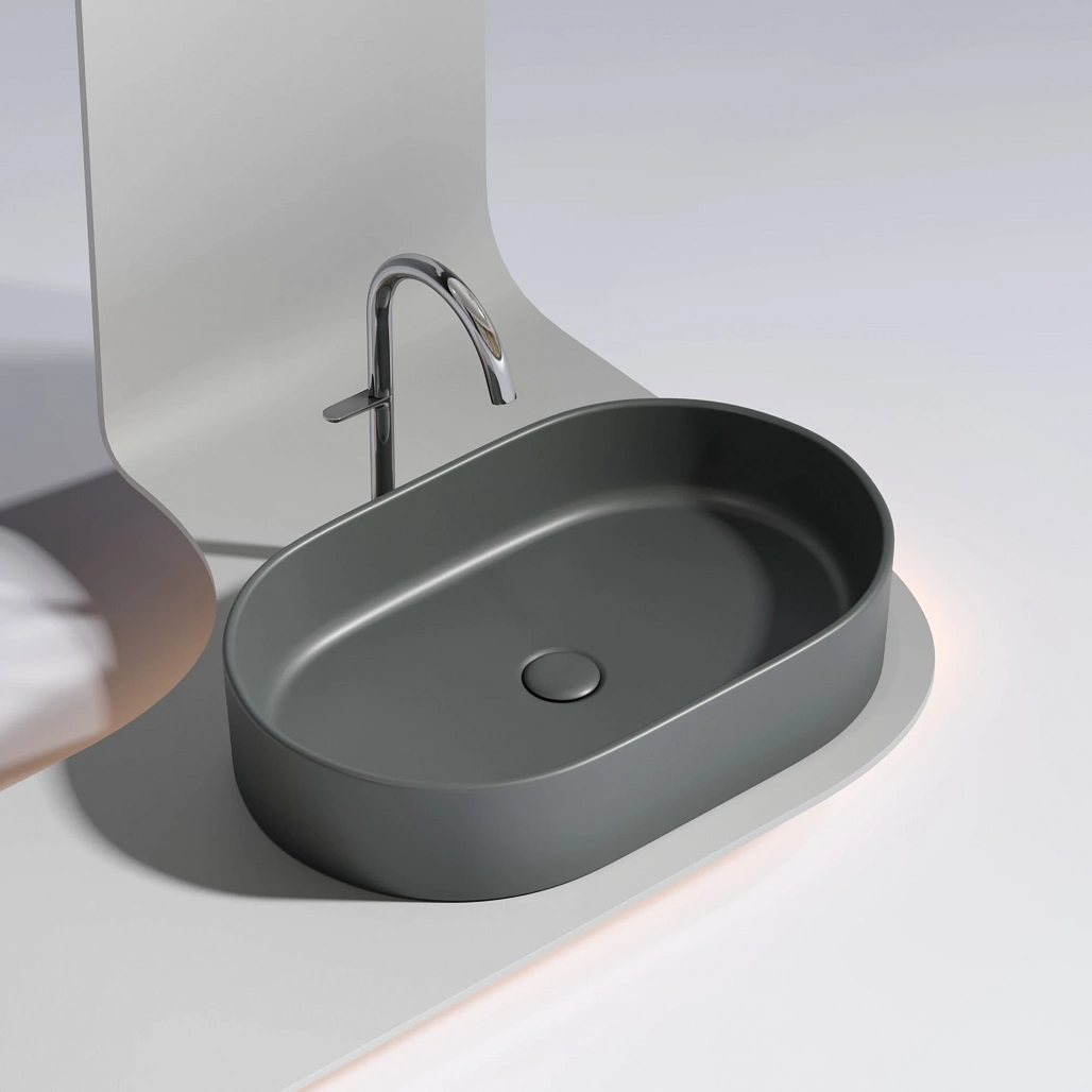 Раковина накладная Ceramicanova Элемент / Element 60,8x38,5x12,2 без перелива, овальная, темный антрацит матовый — РАК010108 — фото 2