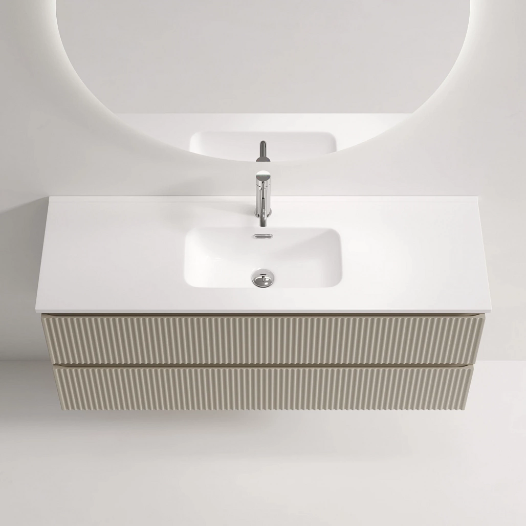 Тумба под раковину Sancos Сноб Р 390 / Snob R 390 119,5x39x50 подвесная, два ящика, бежевый матовый / beige soft — МЕБ009277 — фото 5