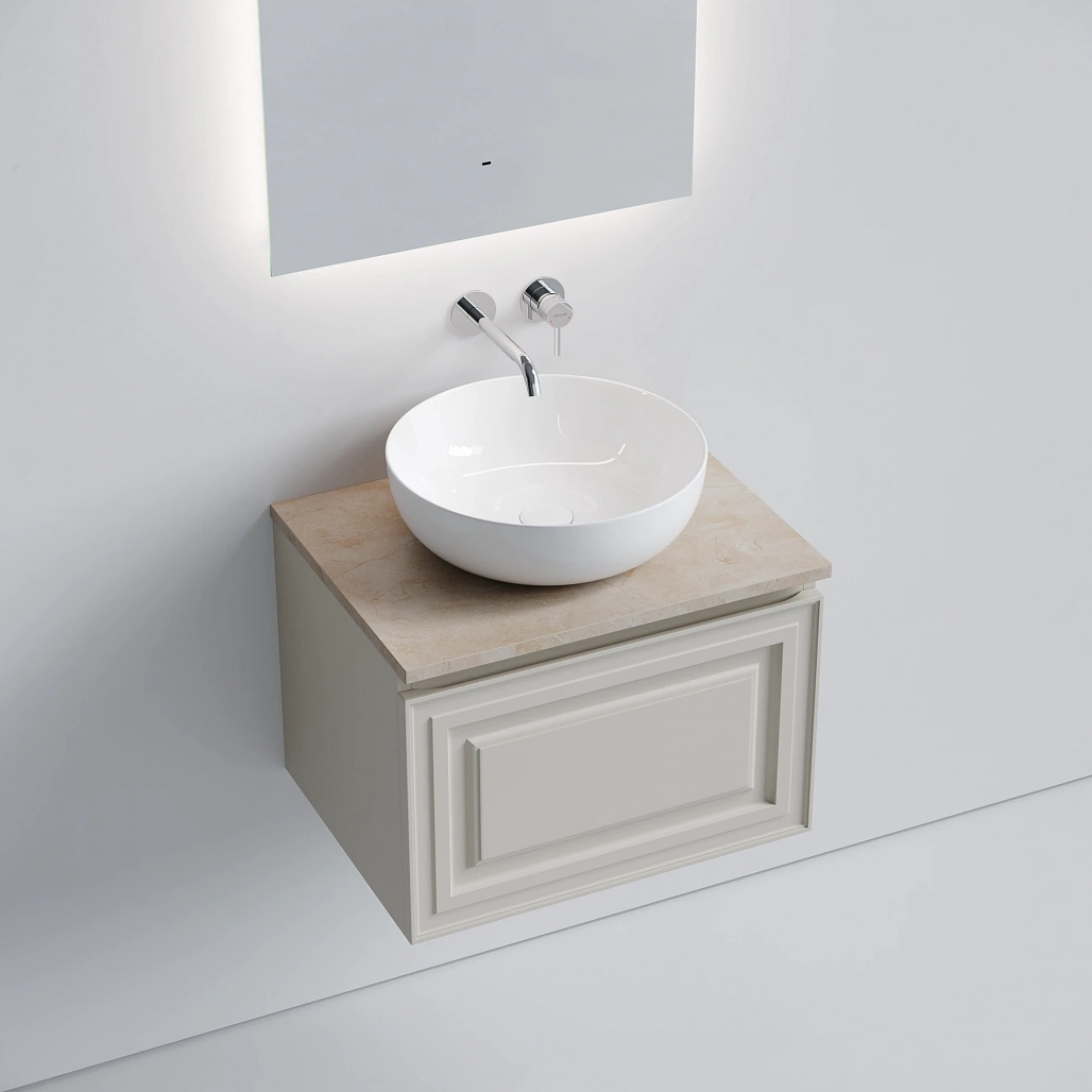 Тумба под столешницу Sancos Самая / Very 59x44,5x40,6 подвесная, бежевый матовый / beige soft, столешница без отверстия под смеситель, креман / kreman — МЕБ009676 — фото 3