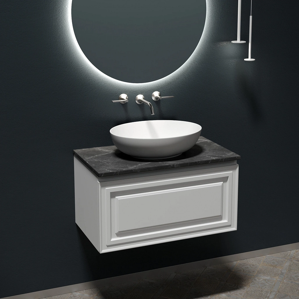 Тумба под столешницу Sancos Самая / Very 79x44,5x40,6 подвесная, белый матовый / bianco, столешница без отверстия под смеситель, черное небо / black sky — МЕБ009974 — фото 2