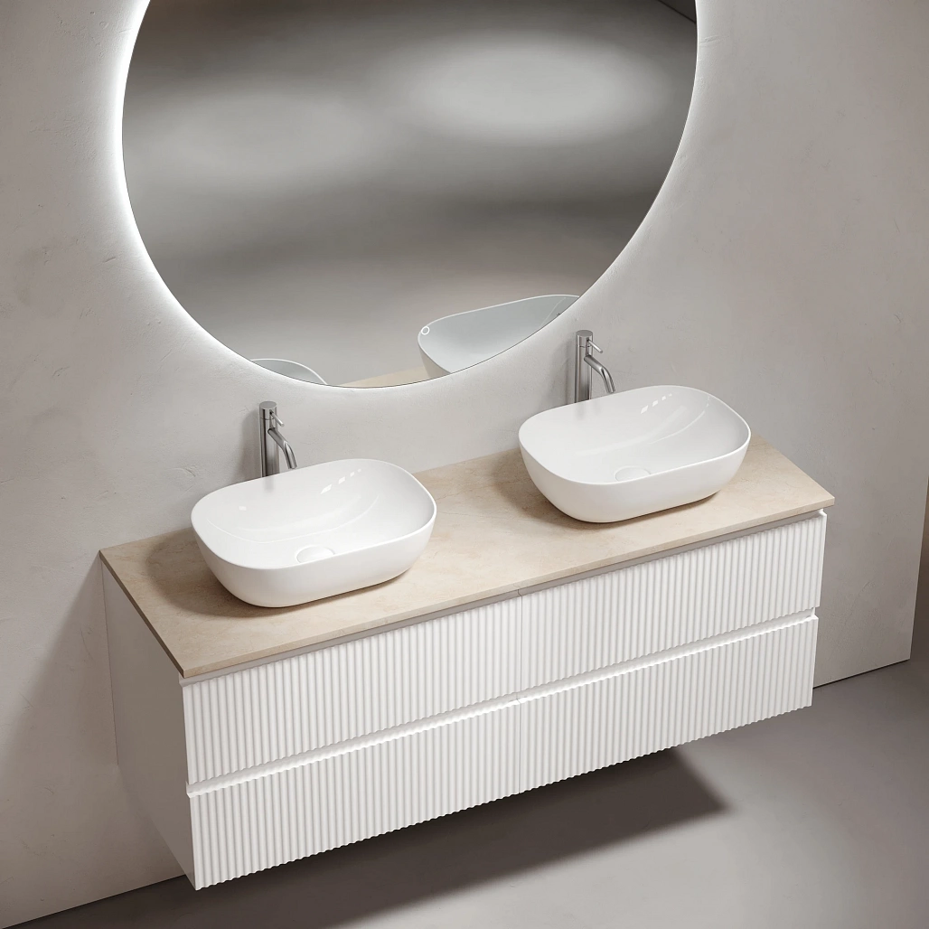 Тумба под столешницу Sancos Сноб Р / Snob R 69x44,5x50 подвесная, белый матовый / bianco, столешница 140 см, с отверстием под смеситель, креман / kreman — МЕБ009774 — фото 3