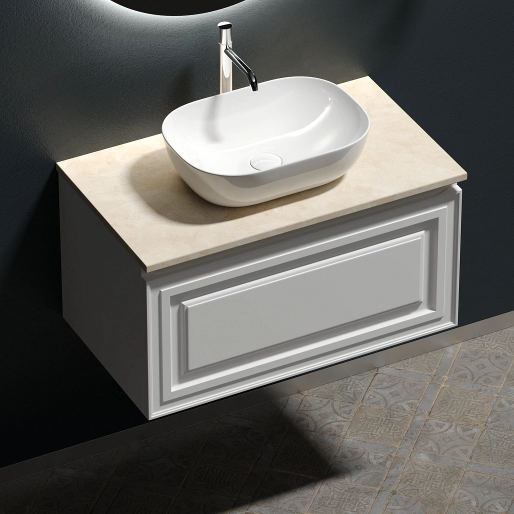 Тумба под столешницу Sancos Самая / Very 79x44,5x40,6 подвесная, белый матовый / bianco, столешница с отверстием под смеситель, креман / kreman — МЕБ009976 — фото 4