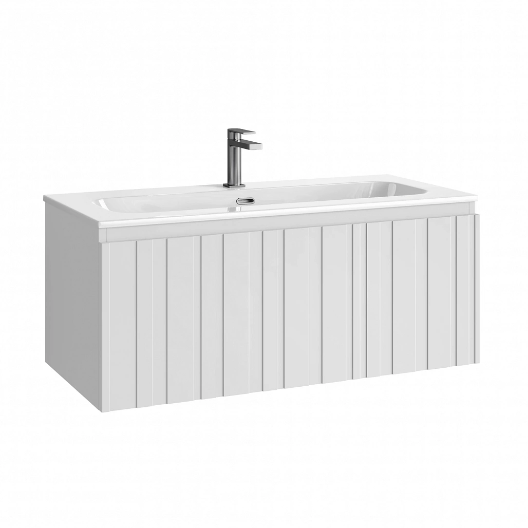 Тумба под раковину Sancos Ламель / Lamel 99,5x44,5x40,6 подвесная, один ящик, белый матовый / bianco — МЕБ008956 — фото 1