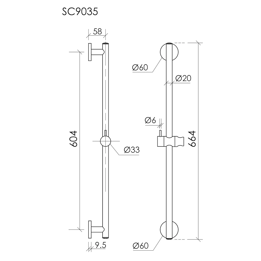 Схема Душевая штанга Sancos SC9035CH 66 см, латунь, хром