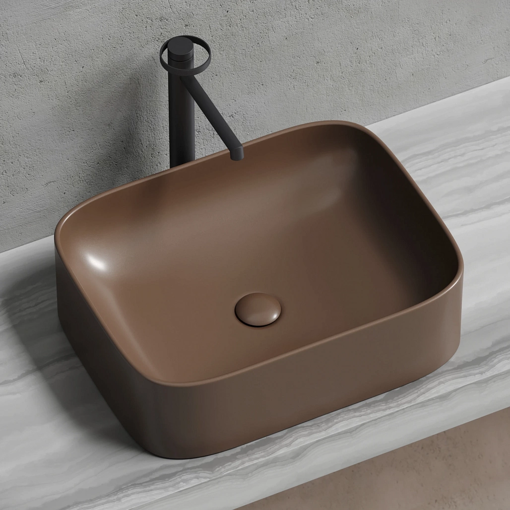 Раковина накладная Ceramicanova Элемент / Element 50,5x38x15 без перелива, прямоугольная, темно-коричневый матовый — РАК010126 — фото 10