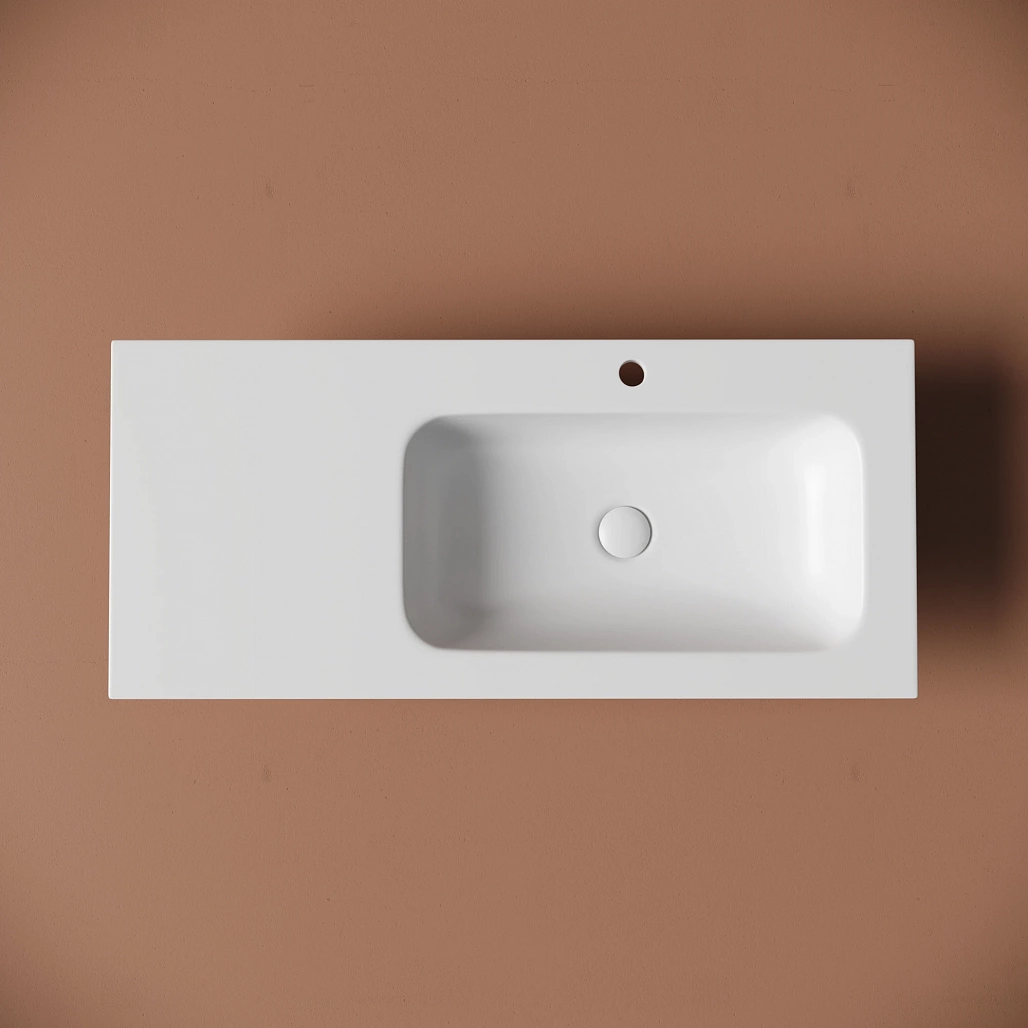 Раковина мебельная Ceramicanova Грация / Grace 101x45,7x13,7 без перелива, с отверстием под смеситель, чаша справа, прямоугольная, белый матовый — РАК010002 — фото 3