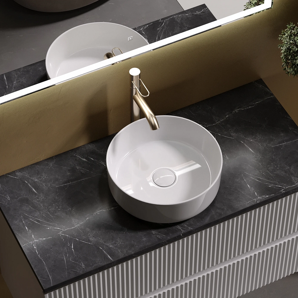 Тумба под столешницу Sancos Сноб Р / Snob R 99,5x44,5x50 подвесная, пыльная роза / doha soft, столешница с отверстием под смеситель, черное небо / black sky — МЕБ009757 — фото 9
