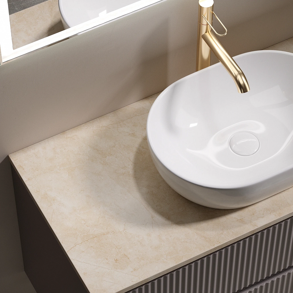 Тумба под столешницу Sancos Сноб Р / Snob R 99,5x44,5x50 подвесная, белый матовый / bianco, столешница с отверстием под смеситель, креман / kreman — МЕБ009763 — фото 9