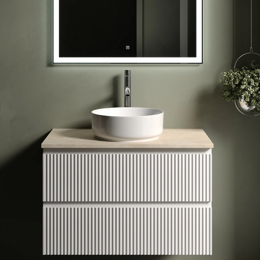 Тумба под столешницу Sancos Сноб Р / Snob R 79x44,5x50 подвесная, белый матовый / bianco, столешница с отверстием под смеситель, креман / kreman — МЕБ009754 — фото 2