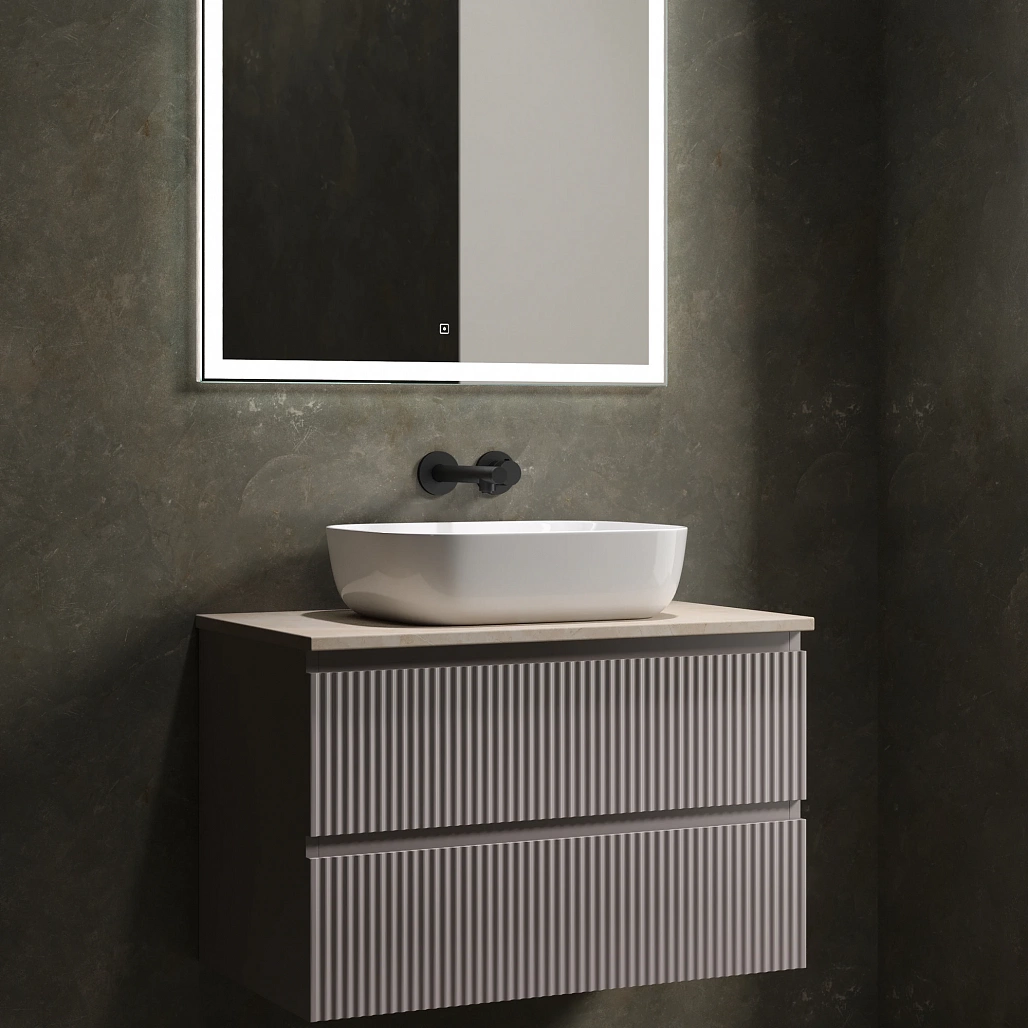 Тумба под столешницу Sancos Сноб Р / Snob R 79x44,5x50 подвесная, пыльная роза / doha soft, столешница без отверстия под смеситель, креман / kreman — МЕБ009491 — фото 4