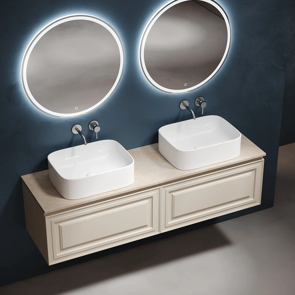 Тумба под столешницу Sancos Самая / Very 79x44,5x40,6 подвесная, бежевый матовый / beige soft, столешница 160 см, без отверстия под смеситель, креман / kreman — МЕБ009688 — фото 5