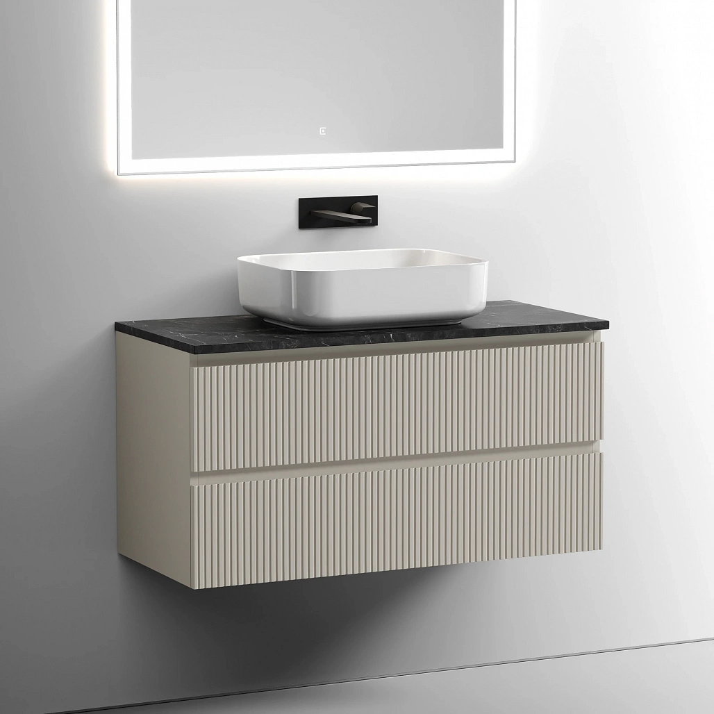 Тумба под столешницу Sancos Сноб T / Snob T 99,5x44,5x50 подвесная, белый матовый / bianco, столешница без отверстия под смеситель, черное небо / black sky — МЕБ009865 — фото 2