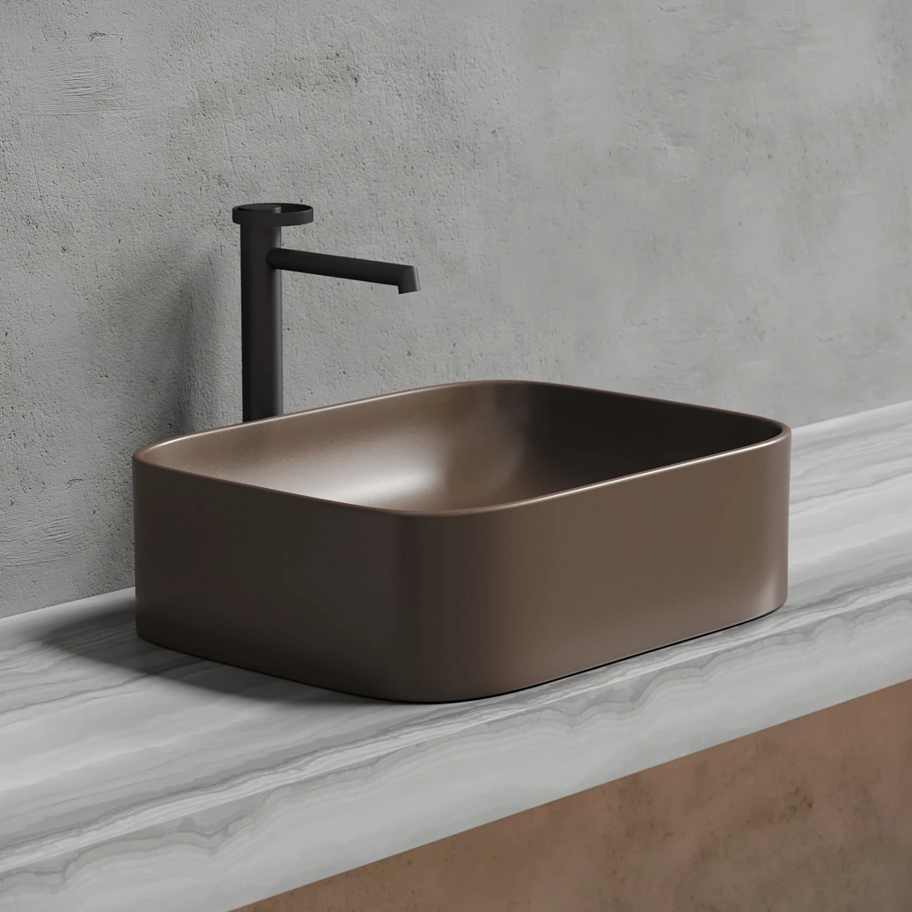 Раковина накладная Ceramicanova Элемент / Element 50,5x38x15 без перелива, прямоугольная, темно-коричневый матовый — РАК010126 — фото 8