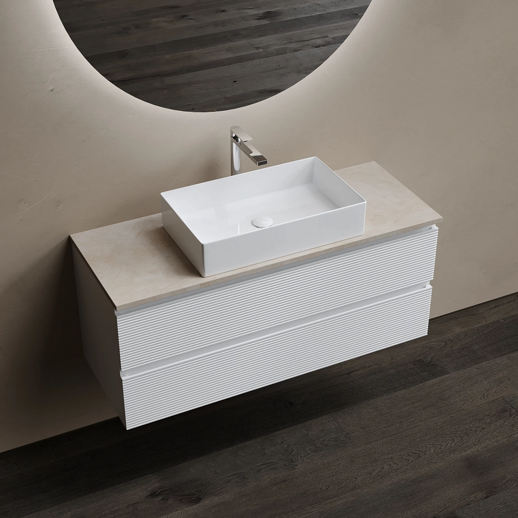 Тумба под столешницу Sancos Фолк / Folk 119,5x44,5x50 подвесная, белый матовый / bianco, столешница с отверстием под смеситель, черное небо / black sky — МЕБ009520 — фото 3
