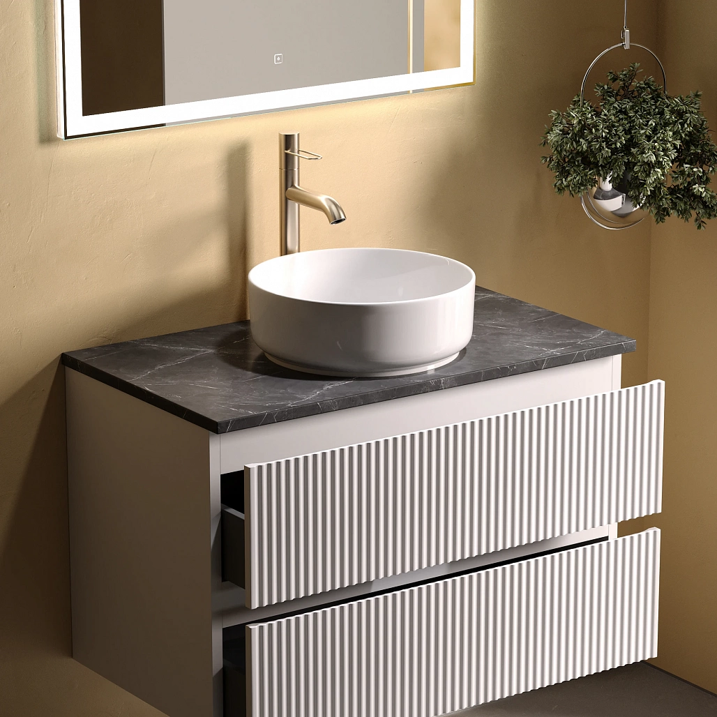 Тумба под столешницу Sancos Сноб Р / Snob R 79x44,5x50 подвесная, белый матовый / bianco, столешница с отверстием под смеситель, черное небо / black sky — МЕБ009753 — фото 6