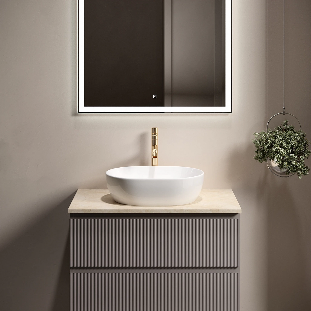 Тумба под столешницу Sancos Сноб Р / Snob R 79x44,5x50 подвесная, пыльная роза / doha soft, столешница с отверстием под смеситель, креман / kreman — МЕБ009760 — фото 6
