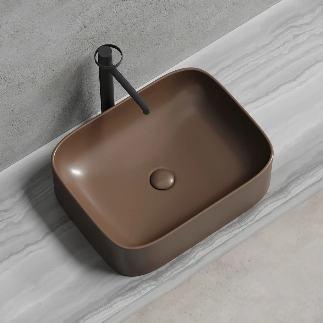 Раковина накладная Ceramicanova Элемент / Element 50,5x38x15 без перелива, прямоугольная, темно-коричневый матовый — РАК010126 — фото 2