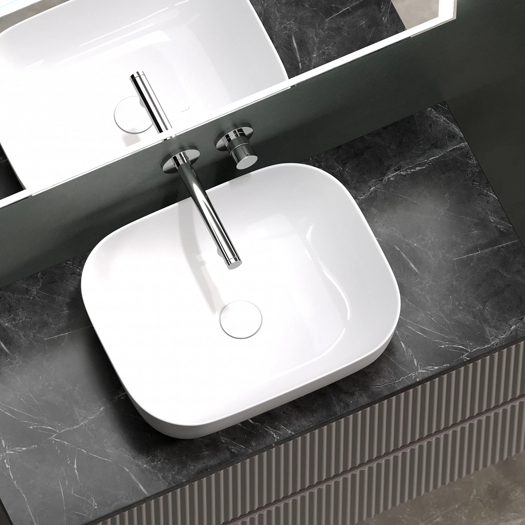 Тумба под столешницу Sancos Сноб Р / Snob R 99,5x44,5x50 подвесная, белый матовый / bianco, столешница без отверстия под смеситель, черное небо / black sky — МЕБ009761 — фото 14