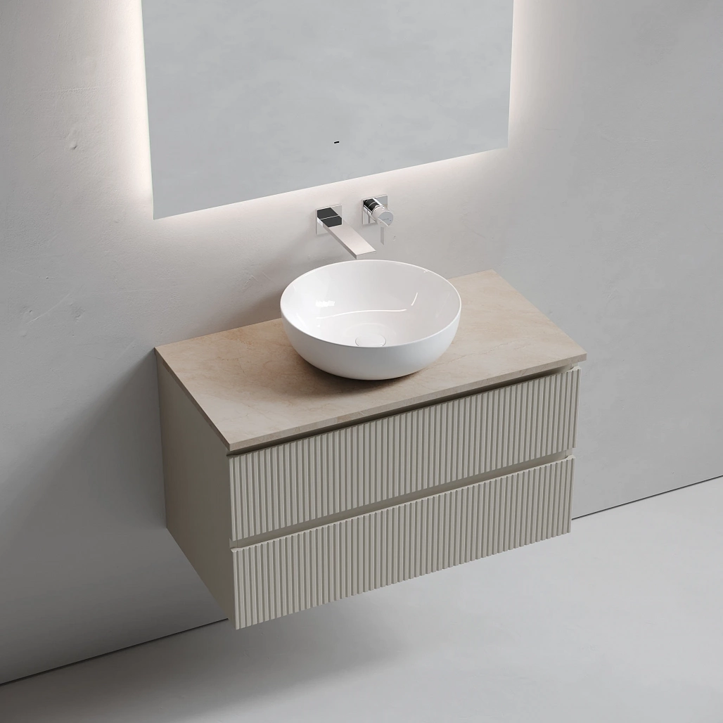 Тумба под столешницу Sancos Сноб T / Snob T 89x44,5x50 подвесная, бежевый матовый / beige soft, столешница без отверстия под смеситель, креман / kreman — МЕБ009924 — фото 3