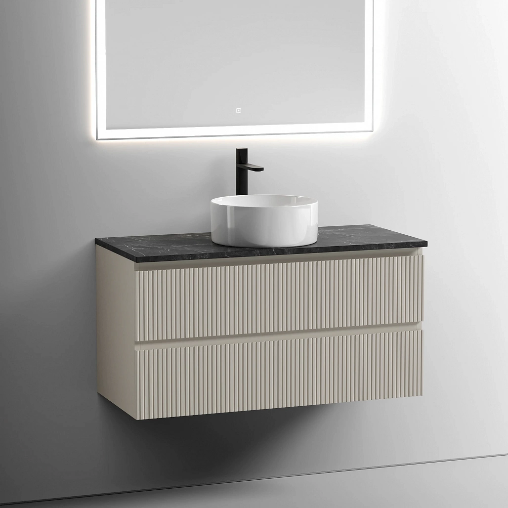 Тумба под столешницу Sancos Сноб T / Snob T 99,5x44,5x50 подвесная, белый матовый / bianco, столешница с отверстием под смеситель, черное небо / black sky — МЕБ009494 — фото 2
