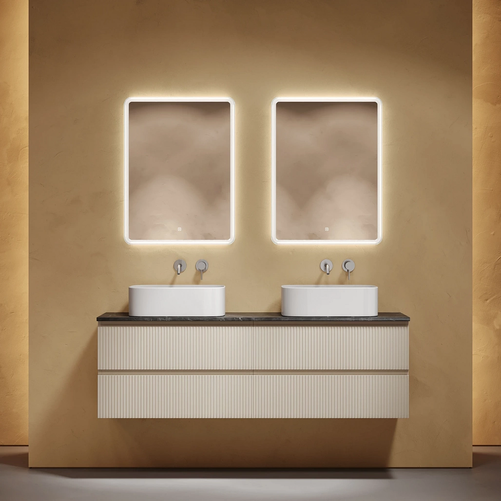 Тумба под столешницу Sancos Сноб T / Snob T 79x44,5x50 подвесная, бежевый матовый / beige soft, столешница 160 см, без отверстия под смеситель, черное небо / black sky — МЕБ009922 — фото 2
