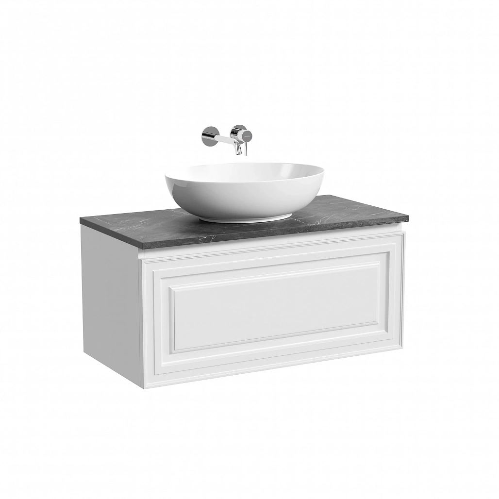 Тумба под столешницу Sancos Самая / Very 89x44,5x40,6 подвесная, белый матовый / bianco, столешница без отверстия под смеситель, черное небо / black sky — МЕБ009669 — фото 1