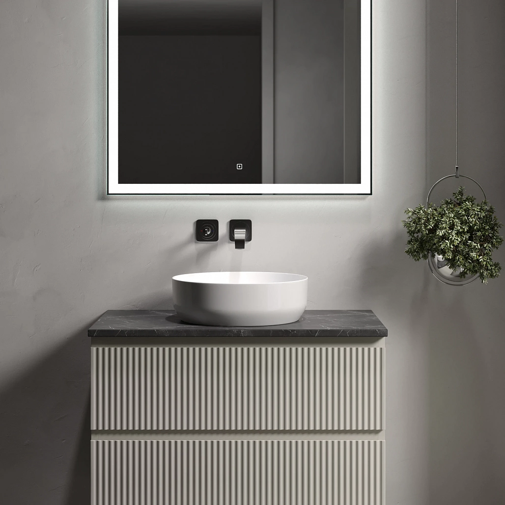 Тумба под столешницу Sancos Сноб Р / Snob R 79x44,5x50 подвесная, бежевый матовый / beige soft, столешница без отверстия под смеситель, черное небо / black sky — МЕБ009746 — фото 4