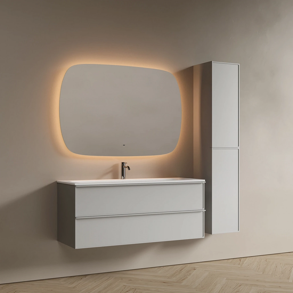 Тумба под раковину Sancos Вельта / Velta 119,5x44,5x50 подвесная, два ящика, тёплый серый — МЕБ009441 — фото 4