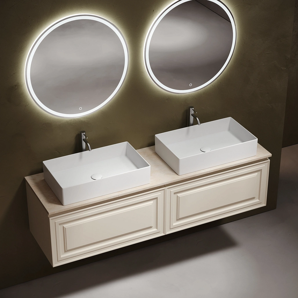 Тумба под столешницу Sancos Самая / Very 79x44,5x40,6 подвесная, бежевый матовый / beige soft, столешница 160 см, с отверстием под смеситель, креман / kreman — МЕБ009690 — фото 3