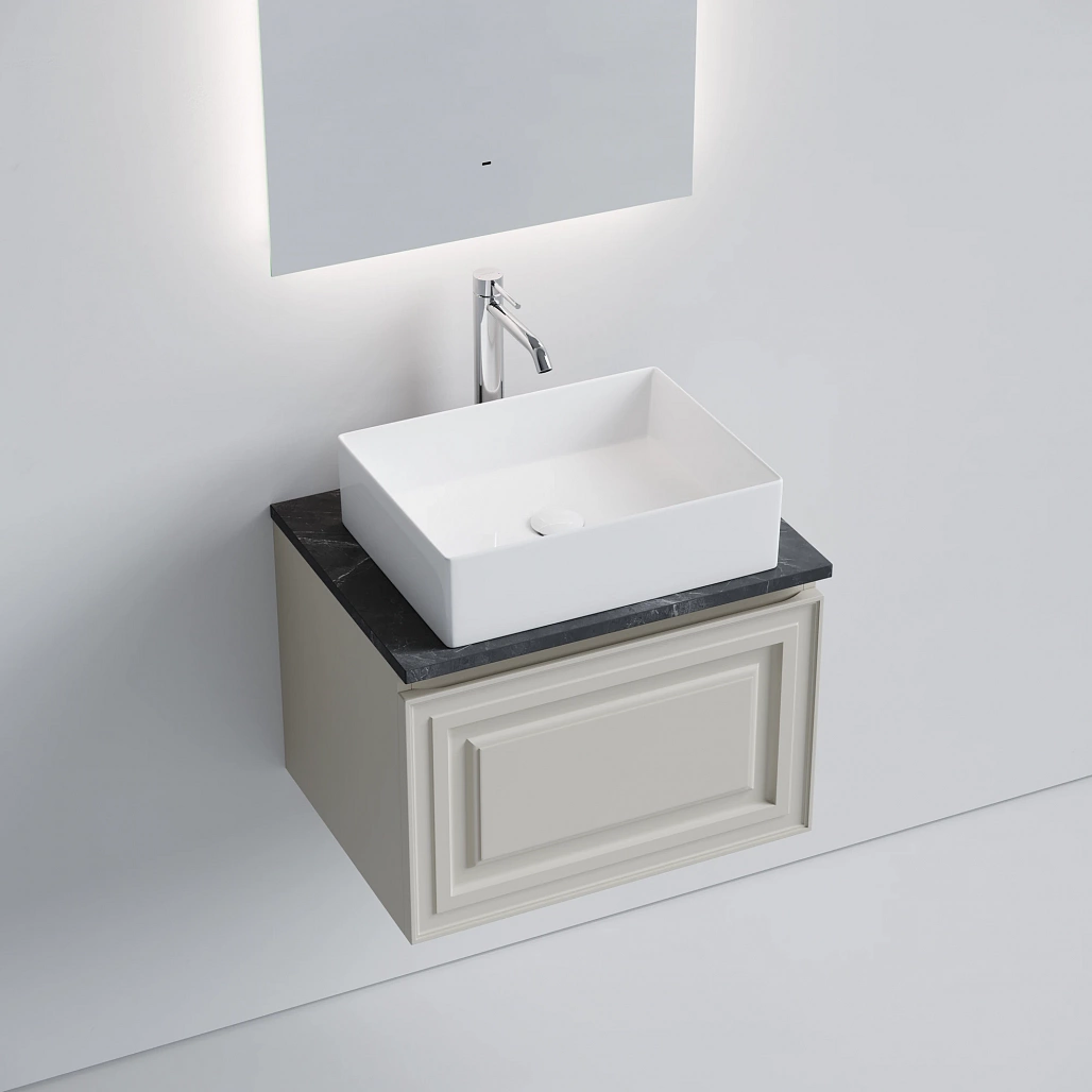 Тумба под столешницу Sancos Самая / Very 59x44,5x40,6 подвесная, бежевый матовый / beige soft, столешница с отверстием под смеситель, черное небо / black sky — МЕБ009679 — фото 3